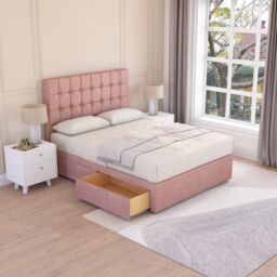 Sloomy Alabama Plush Velvet Memory Foam Bed Set With 2 Drawers, Mattress & Headboard in Pink - Size: King - thumbnail 2