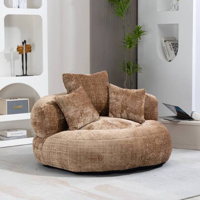 Direct Wicker Lazy Sofa, Durable Comfort High Back Chenille Bean Bag Chair Couch in Brown - Size: 1 Pack - image 1