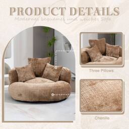 Direct Wicker Lazy Sofa, Durable Comfort High Back Chenille Bean Bag Chair Couch in Brown - Size: 1 Pack - thumbnail 3