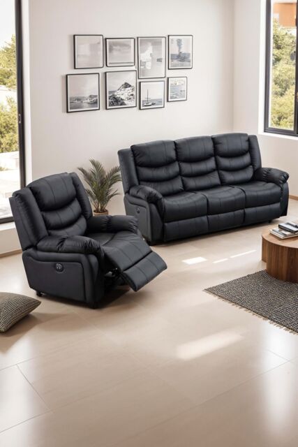 More4Homes Seattle Electric Recliner Bonded Leather 1+3 Seater Sofa Set in Black - image 1