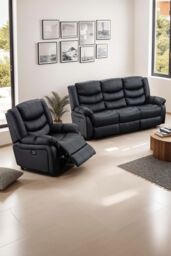 More4Homes Seattle Electric Recliner Bonded Leather 1+3 Seater Sofa Set in Black