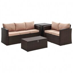 Home Detail Paloma 4 Piece Rattan Garden Furniture Sofa Set with Ottoman Chest Storage Tables in Brown - thumbnail 2