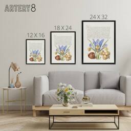 "Artery8 Iris Flower & Hazelnut Calligraphy Framed Canvas Wall Art Print in White - Size: W12"" x H16""" - thumbnail 4