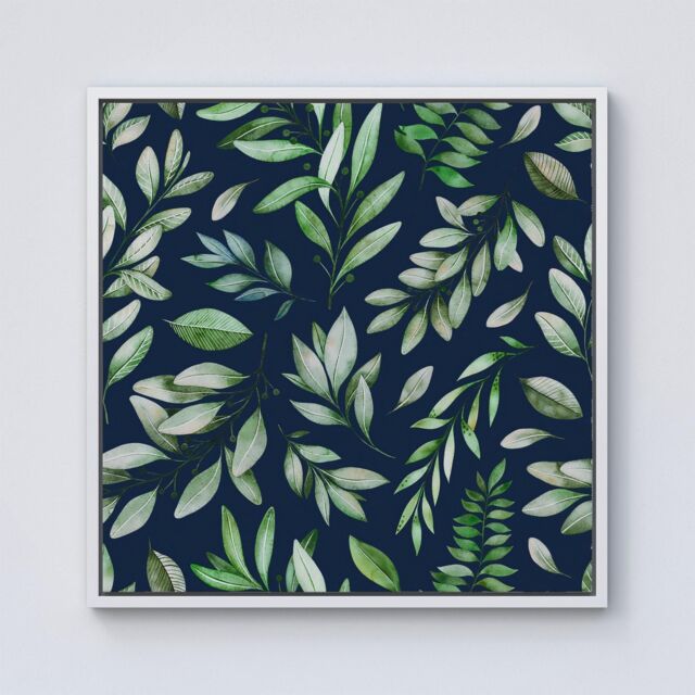 Warren Reed - Designer Watercolor Leaves Framed Canvas in Off-White - Size: w40 inch x h40 inch - image 1