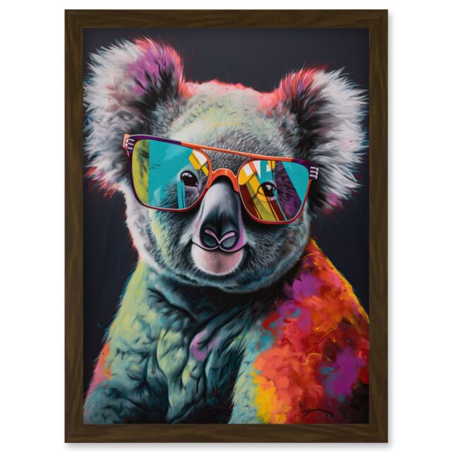 Artery8 Koala Bear with Sunglasses Modern Multicoloured Artwork Framed Wall Art Print A4 in Brown - image 1