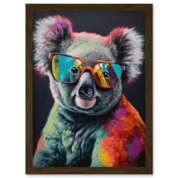 Artery8 Koala Bear with Sunglasses Modern Multicoloured Artwork Framed Wall Art Print A4 in Brown - thumbnail 1