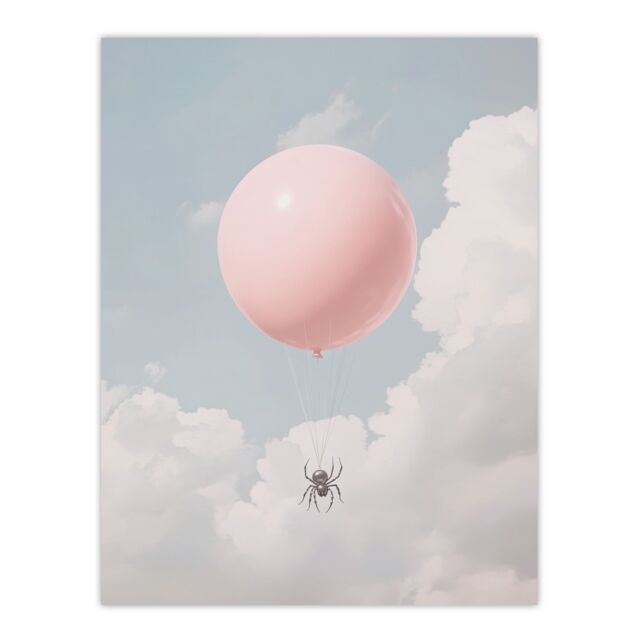 "Artery8 Spider Travel Floating in Sky with a Pink Balloon Wall Art Print - Size: W24"" x H32""" - image 1
