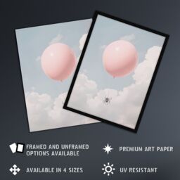 "Artery8 Spider Travel Floating in Sky with a Pink Balloon Wall Art Print - Size: W24"" x H32""" - thumbnail 2