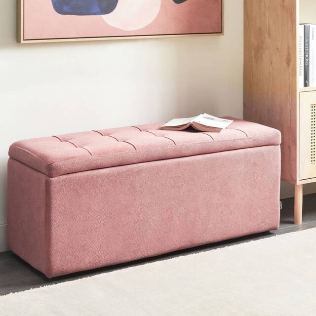Wyld and Coco Pink Ottoman 100 x 42 x 40 cm Polyester Upholstered Footstool Storage - image 1