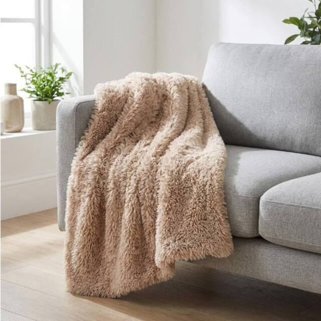Garden Greatness Montara Plush Faux Fur Throw in Tan - image 1