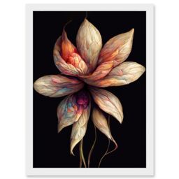 Artery8 Abstract Flower Display On Dark Background Artwork Framed Wall Art Print A4 in White - thumbnail 1