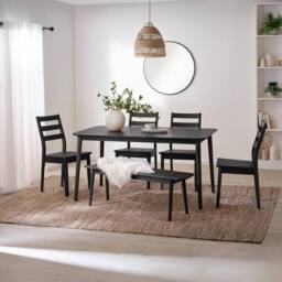 FurnitureboxUK Lynton Large Black Wooden Dining Table with 4 Chairs & Bench - thumbnail 1