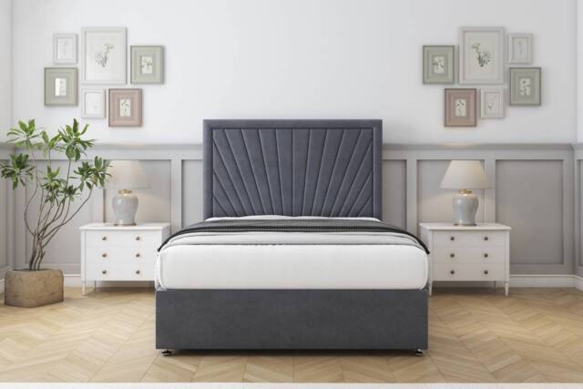 "Comfort Beds Kensington Plush Divan Base No Drawers - 26"" Headboard in Dark Grey - Size: Small Single" - image 1
