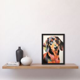 Artery8 Patchwork Pastel Dachshund Collage Artwork Papercraft Art Print Framed Poster Wall Decor in Black - Size: A4 - thumbnail 4
