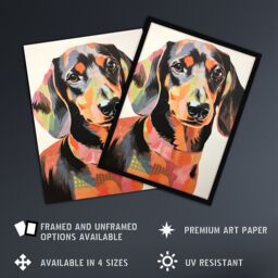 Artery8 Patchwork Pastel Dachshund Collage Artwork Papercraft Art Print Framed Poster Wall Decor in Black - Size: A4 - thumbnail 2