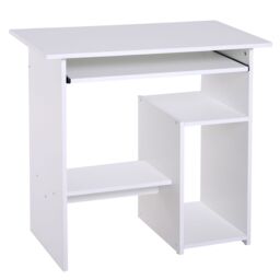 HOMCOM Compact Small Computer Table Wooden Desk Keyboard Tray Storage in White - thumbnail 2