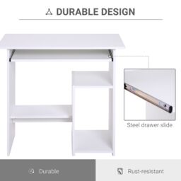 HOMCOM Compact Small Computer Table Wooden Desk Keyboard Tray Storage in White - thumbnail 4