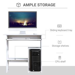HOMCOM Compact Small Computer Table Wooden Desk Keyboard Tray Storage in White - thumbnail 6