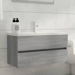 Berkfield Home Sink Cabinet Grey Sonoma 90x38.5x45 cm Engineered Wood - thumbnail 1