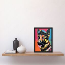 Artery8 German Shepherd Wearing Police Hat Modern Pop Art Artwork Framed Wall Art Print A4 in Black - thumbnail 2