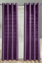 Homescapes Cotton Rajput Ribbed Curtain Pair in Purple - Size: 167 cm width x 137 cm drop