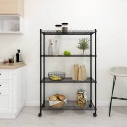 Berkfield Home 4-Tier Storage Shelf with Wheels 90x35x142 cm Black 200 kg - Size: 90 x 35 x 142 cm - thumbnail 2