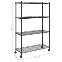 Berkfield Home 4-Tier Storage Shelf with Wheels 90x35x142 cm Black 200 kg - Size: 90 x 35 x 142 cm - thumbnail 7
