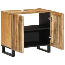 Berkfield Home Bathroom Sink Cabinet 62x34x58 cm Solid Wood Rough Mango in Brown - Size: 62 x 34 x 58 cm - thumbnail 2