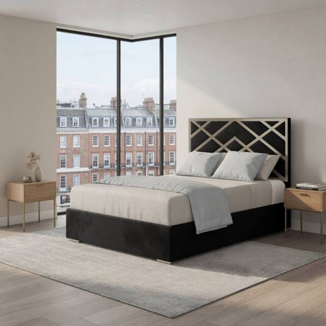 Casani Mallerstang Upholstered Soft Velvet Black Metal Designer Bed Frame - Size: Double - image 1
