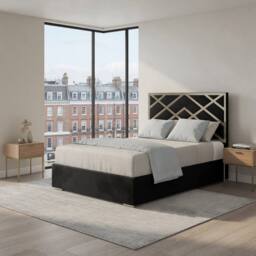 Casani Mallerstang Upholstered Soft Velvet Black Metal Designer Bed Frame - Size: Double - thumbnail 1