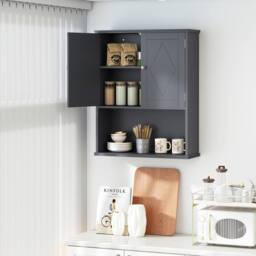 Costway Bathroom Wall Cabinet 2-Door Wall Mounted Medicine Cabinet in Grey - thumbnail 6