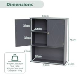 Costway Bathroom Wall Cabinet 2-Door Wall Mounted Medicine Cabinet in Grey - thumbnail 2