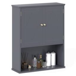 Costway Bathroom Wall Cabinet 2-Door Wall Mounted Medicine Cabinet in Grey - thumbnail 3