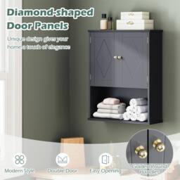 Costway Bathroom Wall Cabinet 2-Door Wall Mounted Medicine Cabinet in Grey - thumbnail 8
