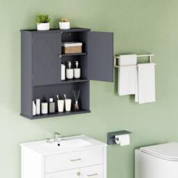 Costway Bathroom Wall Cabinet 2-Door Wall Mounted Medicine Cabinet in Grey - thumbnail 1