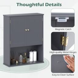 Costway Bathroom Wall Cabinet 2-Door Wall Mounted Medicine Cabinet in Grey - thumbnail 5