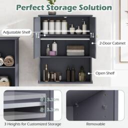 Costway Bathroom Wall Cabinet 2-Door Wall Mounted Medicine Cabinet in Grey - thumbnail 7