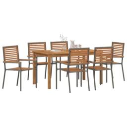 Berkfield Home 7 Piece Garden Dining Set Grey Poly Rattan Acacia - thumbnail 3