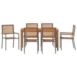 Berkfield Home 7 Piece Garden Dining Set Grey Poly Rattan Acacia - thumbnail 7
