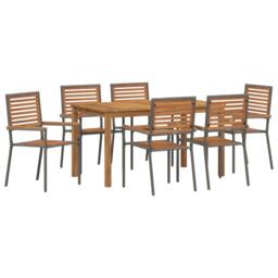 Berkfield Home 7 Piece Garden Dining Set Grey Poly Rattan Acacia - thumbnail 2