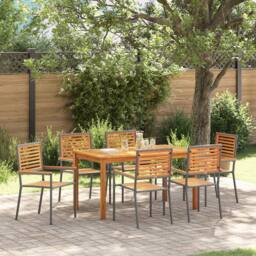 Berkfield Home 7 Piece Garden Dining Set Grey Poly Rattan Acacia - thumbnail 1