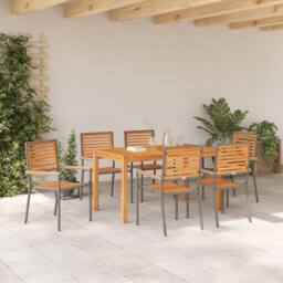 Berkfield Home 7 Piece Garden Dining Set Grey Poly Rattan Acacia - thumbnail 4