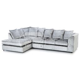 Furnishings For Less UK Crystal Crushed Velvet Large 5 Seater L Shaped Corner Sofa Left Hand Facing in Silver