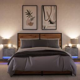 Berkfield Home Wall-mounted Bedside Cabinets with LED Lights 2 pcs Concrete Oak in Grey - thumbnail 5