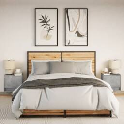 Berkfield Home Wall-mounted Bedside Cabinets with LED Lights 2 pcs Concrete Oak in Grey - thumbnail 4