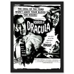 Artery8 Vintage Movie Film Horror Dracula Cushing Vampire USA A4 Artwork Framed Wall Art Print in Black - thumbnail 1