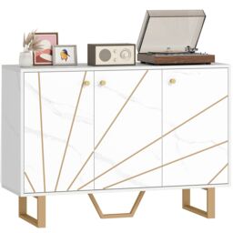 HOMCOM Sideboard Storage Cupboard with Metal Legs for Living Room, White - thumbnail 2
