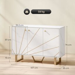 HOMCOM Sideboard Storage Cupboard with Metal Legs for Living Room, White - thumbnail 3