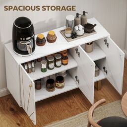 HOMCOM Sideboard Storage Cupboard with Metal Legs for Living Room, White - thumbnail 4