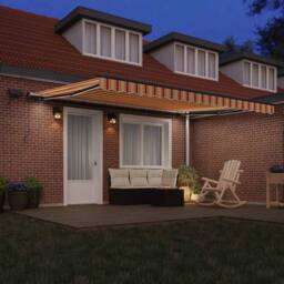 Berkfield Home Manual Retractable Awning with LED Yellow & Orange 450x350 cm